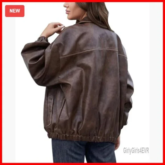 Oversized Faux Leather Motorcycle Jacket Vintage Y2K Plus Size - Picture 2 of 5